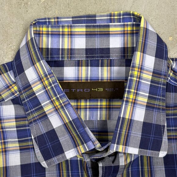 ETRO Dress Shirt Plaid Blue Long Sleeve Cotton Made in Italy 43 17 XL - Picture 5 of 9
